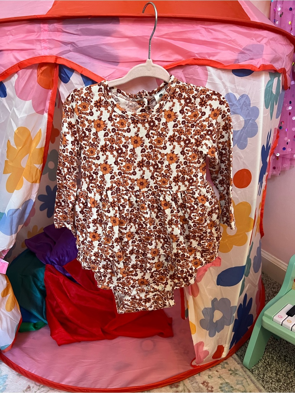 kate quinn White and Brown Floral Baby One-Piece Bodysuit
